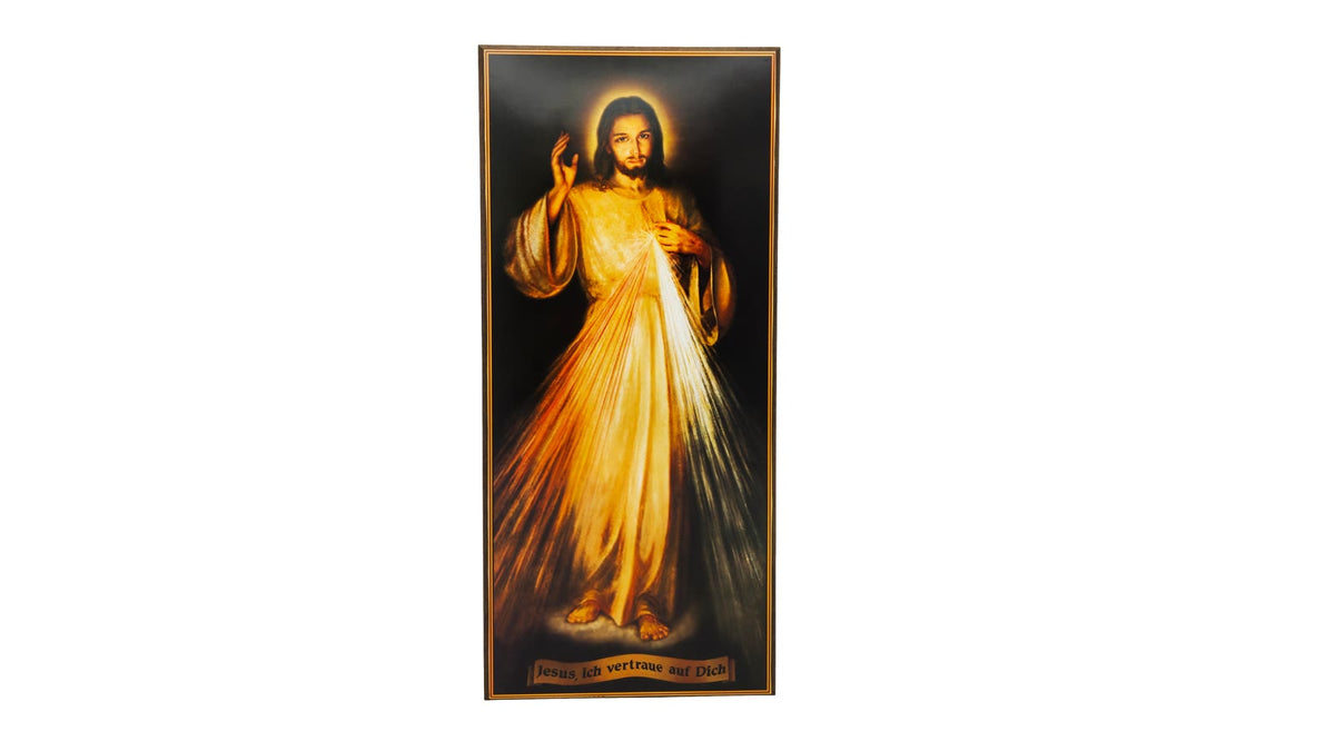 Tableau mural de Jésus miséricordieux avec rayon clair et rayon rouge sur bois