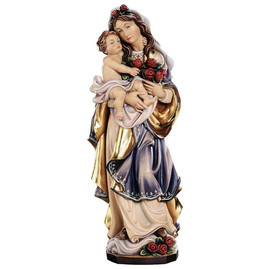 Rosenmadonna mit Kind – handgeschnitzte Holzfigur, Ausführung handbemalt