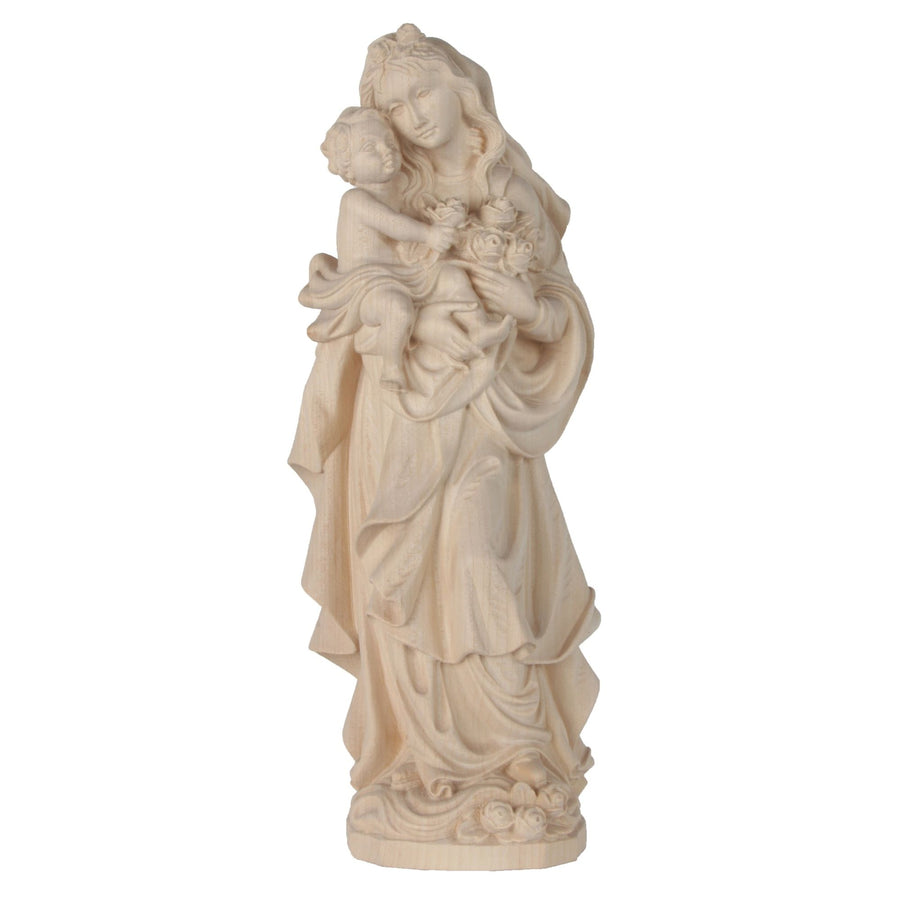 Rosenmadonna mit Kind – handgeschnitzte Holzfigur, Ausführung natur