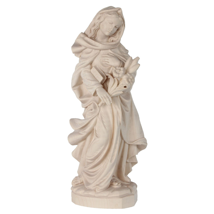 Madonna Immacolata mit Lilie – handgeschnitzte Holzfigur, Ausführung natur