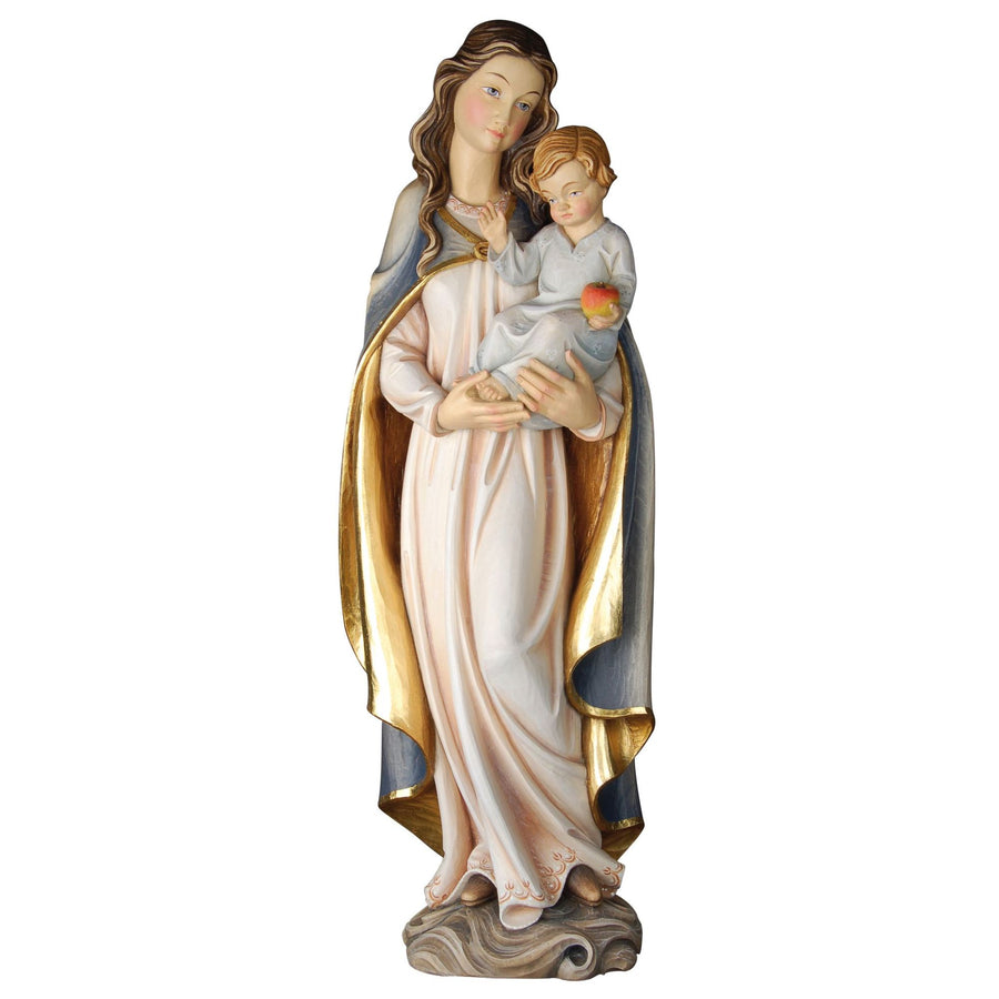 Madonna mit Kind und Apfel – handgeschnitzte Holzfigur, Ausführung handbemalt