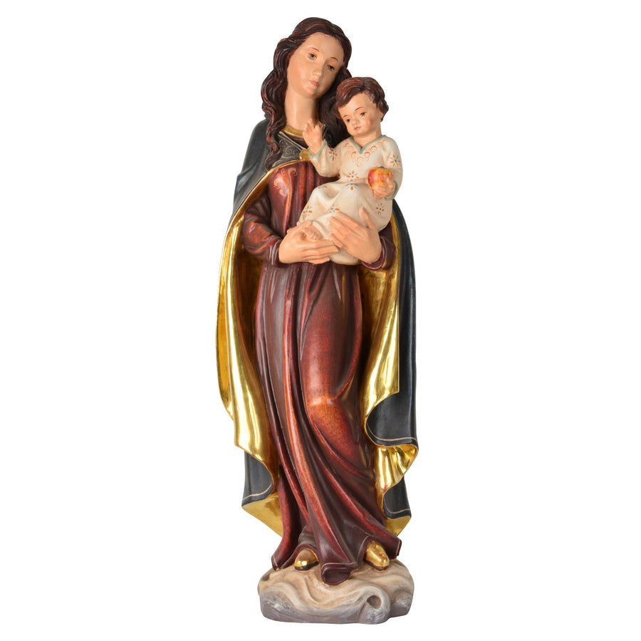 Madonna mit Kind und Apfel – handgeschnitzte Holzfigur, Ausführung Echtgold