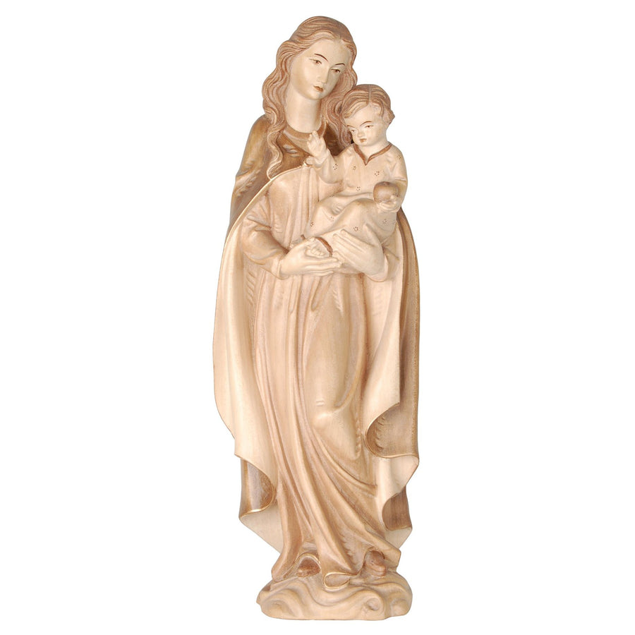 Madonna mit Kind und Apfel – handgeschnitzte Holzfigur, Ausführung mehrfarbig gebeizt