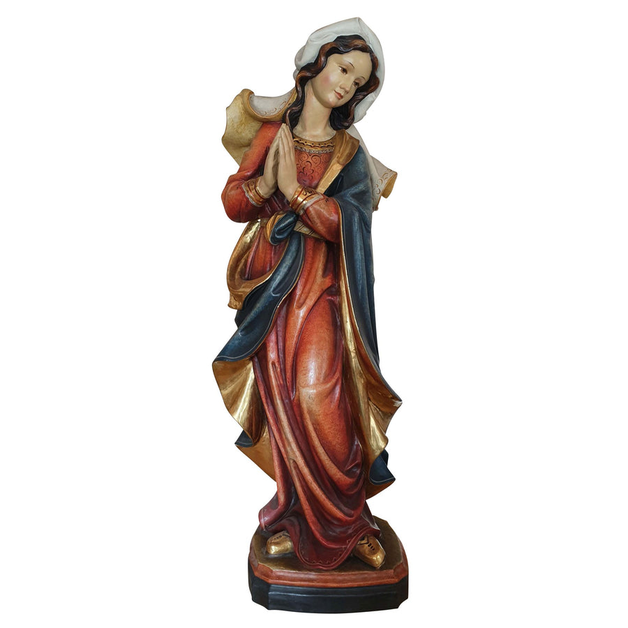 Betende Madonna – handgeschnitzte Holzfigur aus Südtirol, Ausführung Echtgold