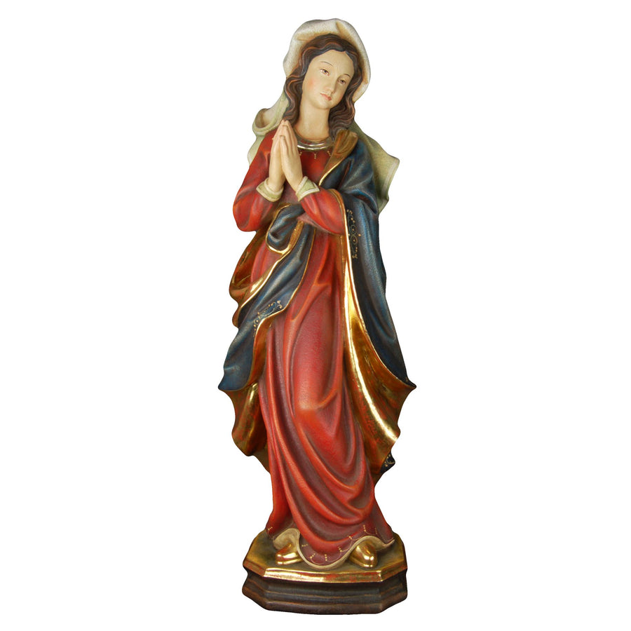 Betende Madonna – handgeschnitzte Holzfigur aus Südtirol, Ausführung Echtgold antik