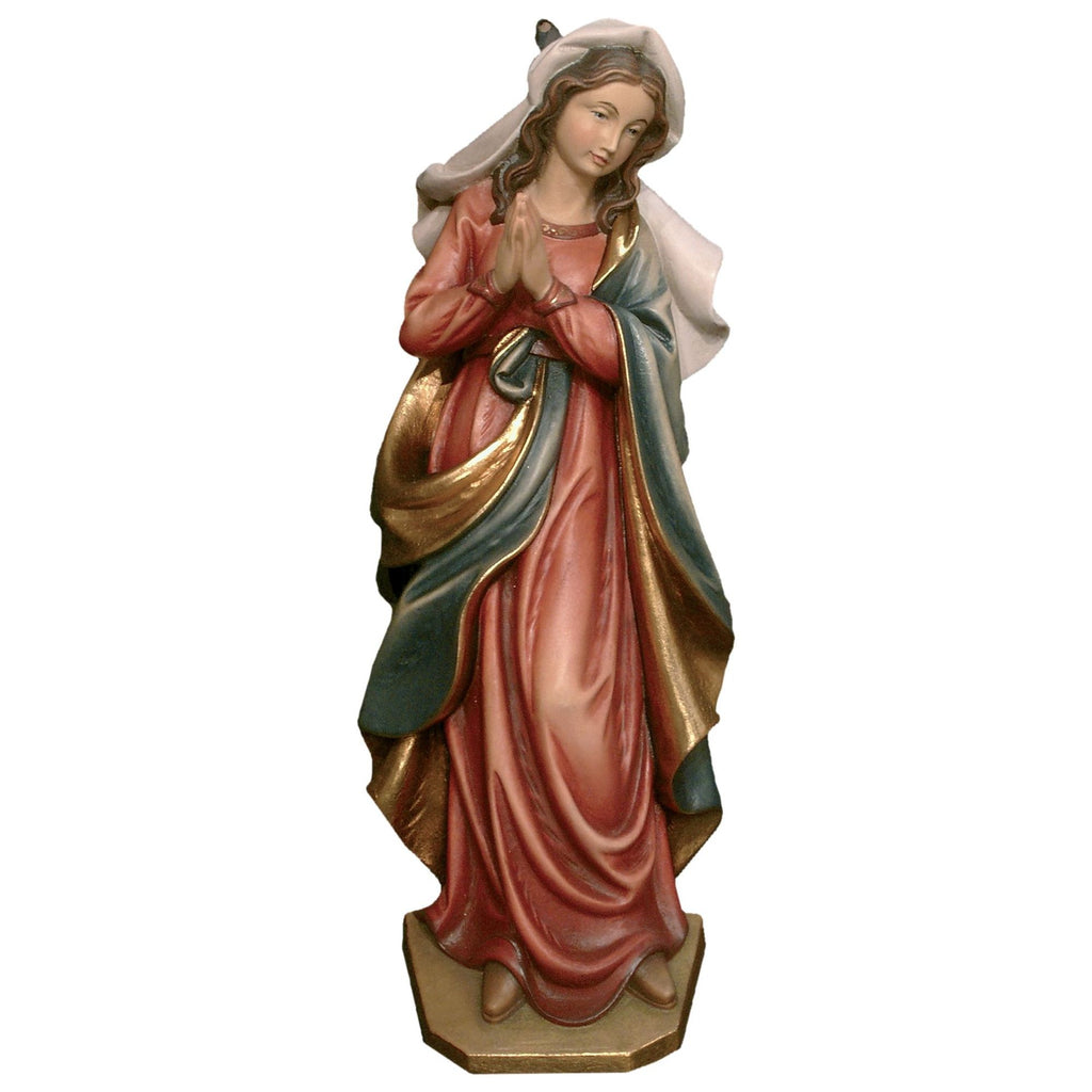 Wandmadonna betend – handgeschnitzte Madonna aus Lindenholz, gefertigt in Südtirol