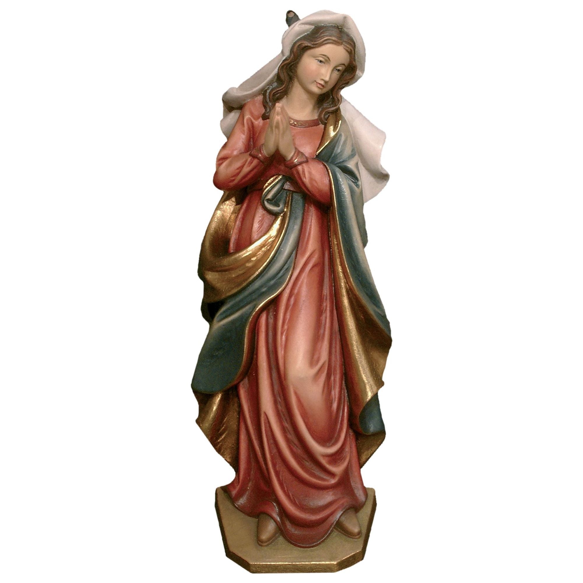 Wandmadonna betend – handgeschnitzte Madonna aus Lindenholz, gefertigt in Südtirol