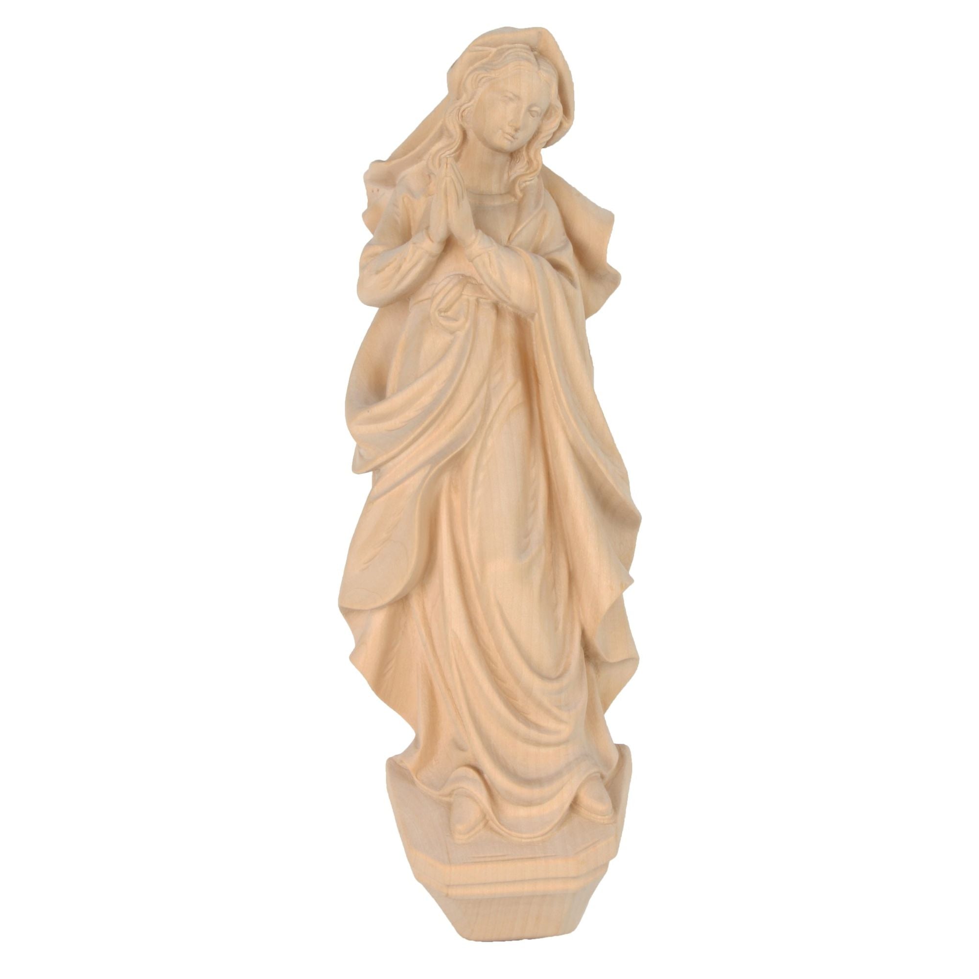 Wandmadonna betend – handgeschnitzte Madonna aus Lindenholz, gefertigt in Südtirol