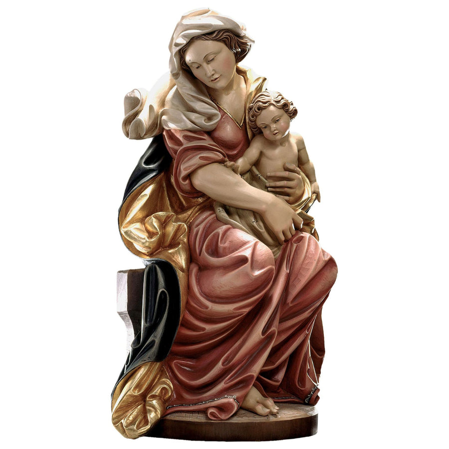 Thronende Madonna mit Kind, barock – handgeschnitzte Holzfigur, Ausführung handbemalt