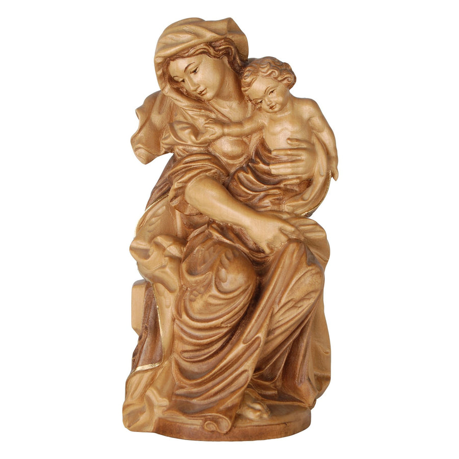 Thronende Madonna mit Kind, barock – handgeschnitzte Holzfigur, Ausführung mehrfarbig gebeizt