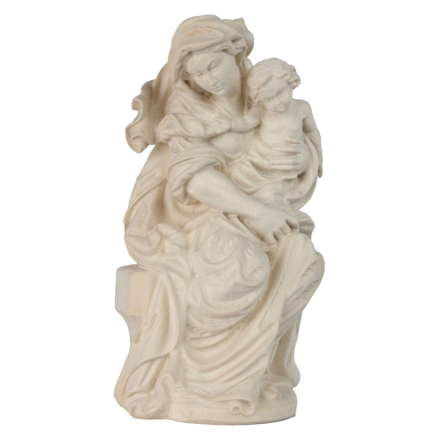 Thronende Madonna mit Kind, barock – handgeschnitzte Holzfigur, Ausführung natur