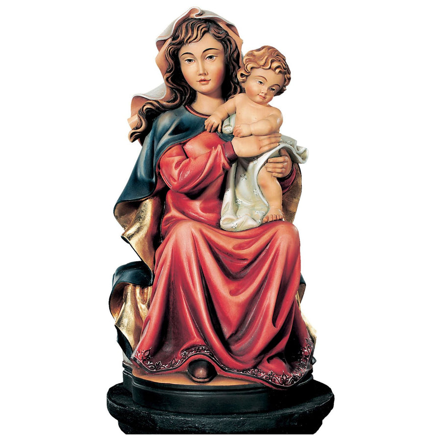 Sitzende Madonna mit Kind – handgeschnitzte Holzfigur aus Südtirol, Ausführung handbemalt
