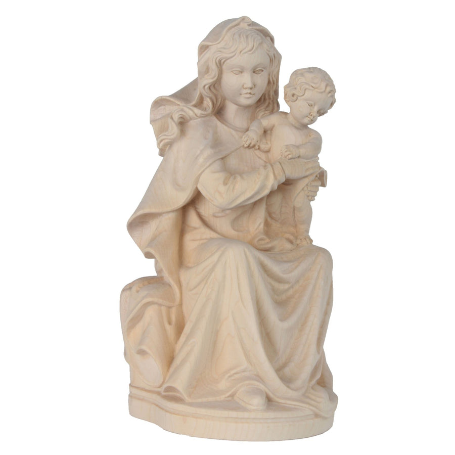 Sitzende Madonna mit Kind – handgeschnitzte Holzfigur aus Südtirol, Ausführung natur