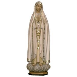 Madonna von Fatima – betende Holzfigur mit Rosenkranz, handgeschnitzt in Südtirol