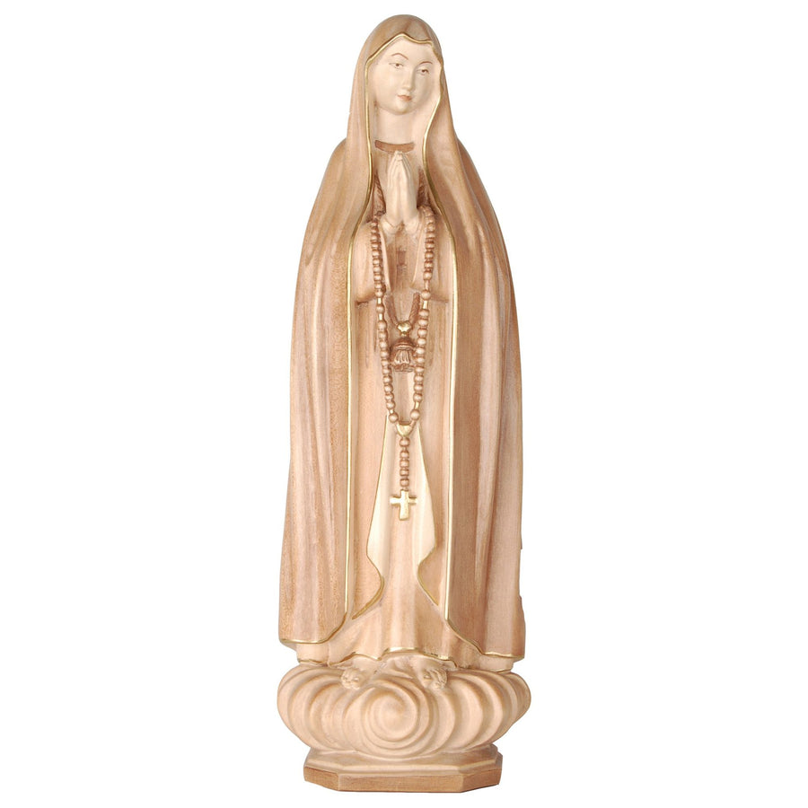 Madonna von Fatima mit Rosenkranz – handgeschnitzte Holzfigur, Ausführung mehrfarbig gebeizt