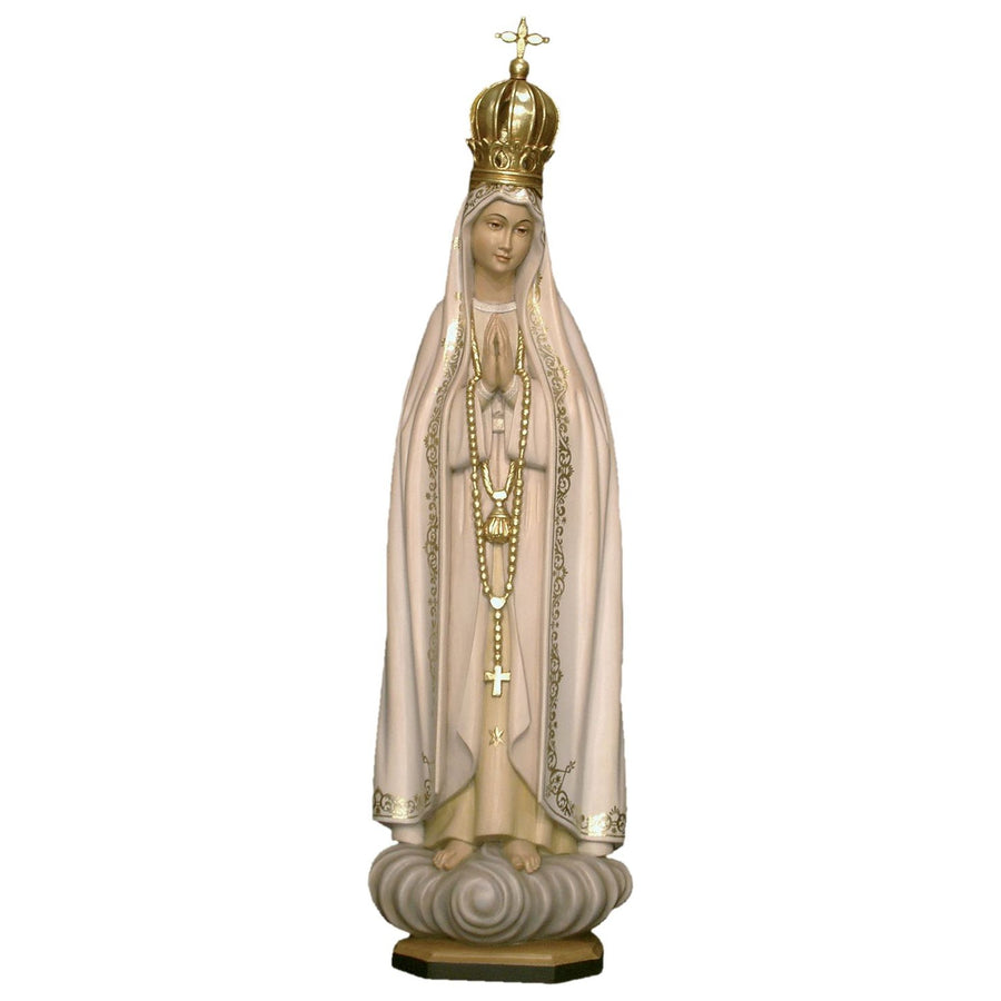 Madonna von Fatima mit Krone – handgeschnitzte Holzfigur aus Südtirol, Ausführung handbemalt