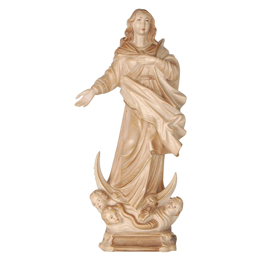 Immacolata with Angel – hand-carved wooden statue from South Tyrol, multicolour stained finish