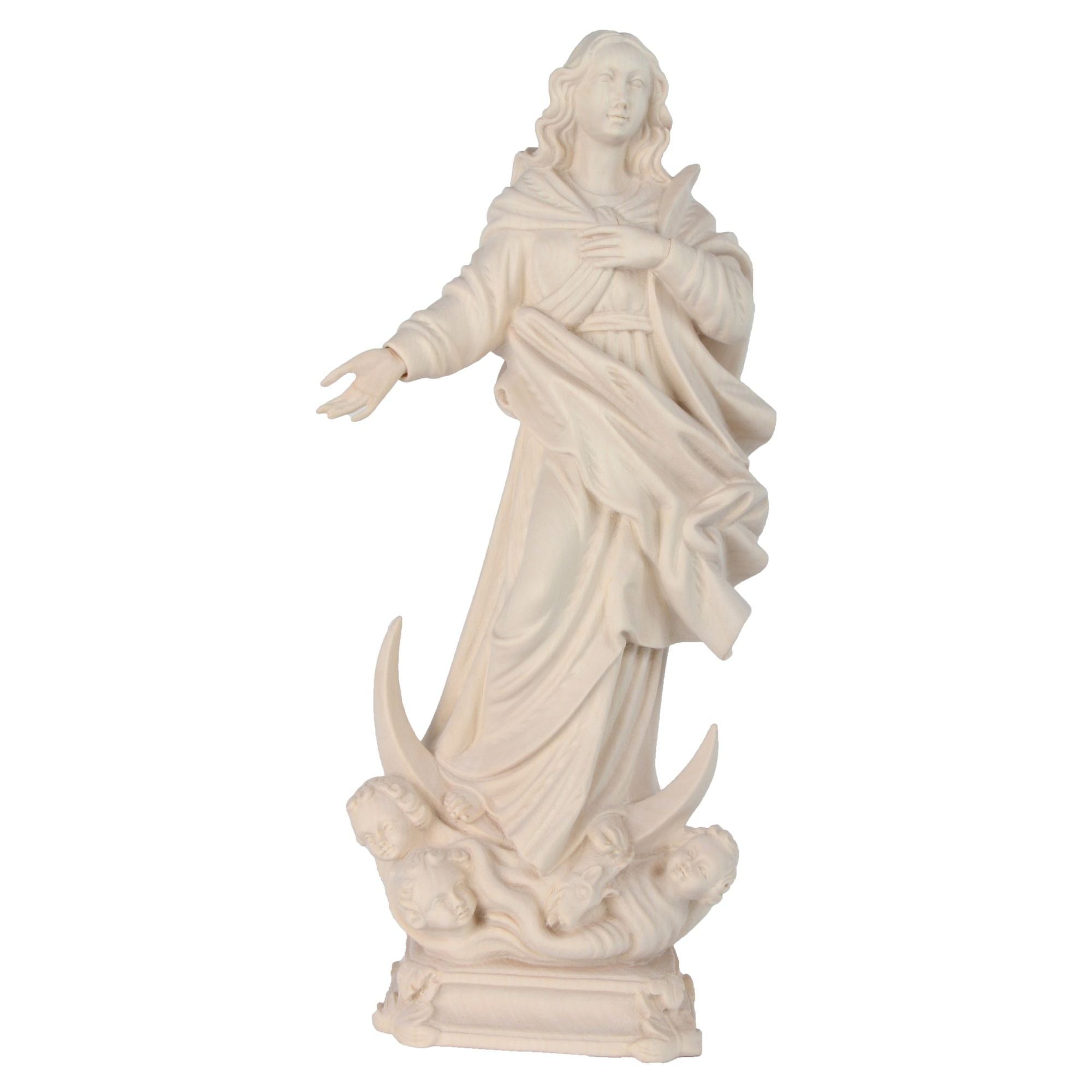 Immacolata mit Engel (mit Krone) – handgeschnitzte Madonna aus Südtirol