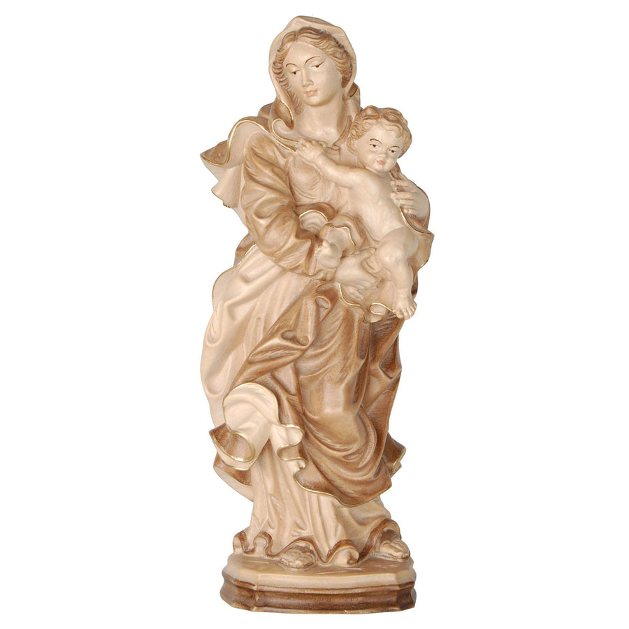 Madonna “Mother of Mercy” – hand-carved wooden statue from South Tyrol, multicolour stained finish