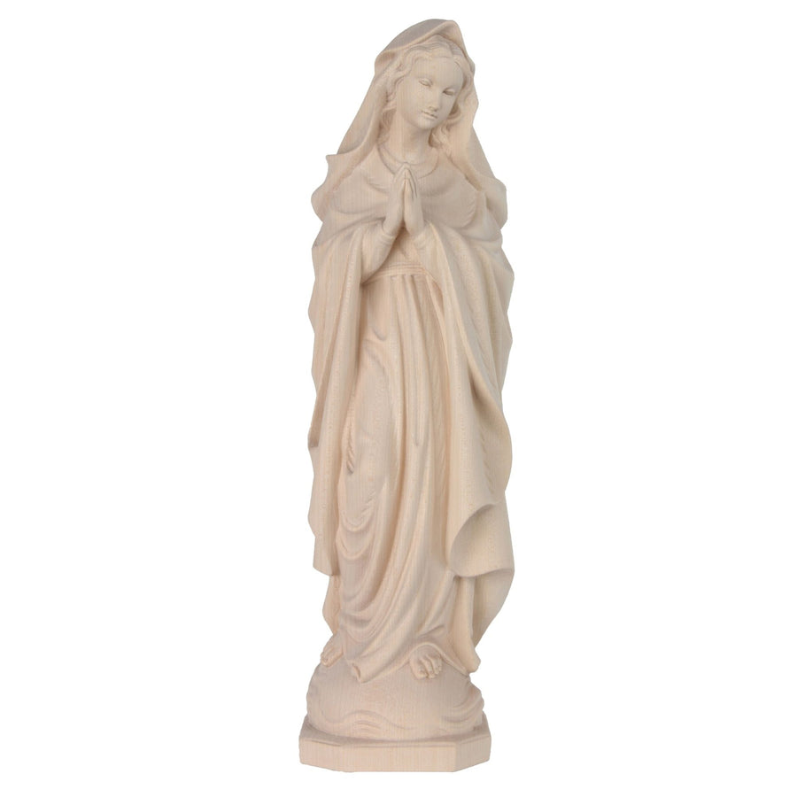 Virgen Inmaculada orante – talla de madera hecha a mano del Tirol del Sur, acabado natural