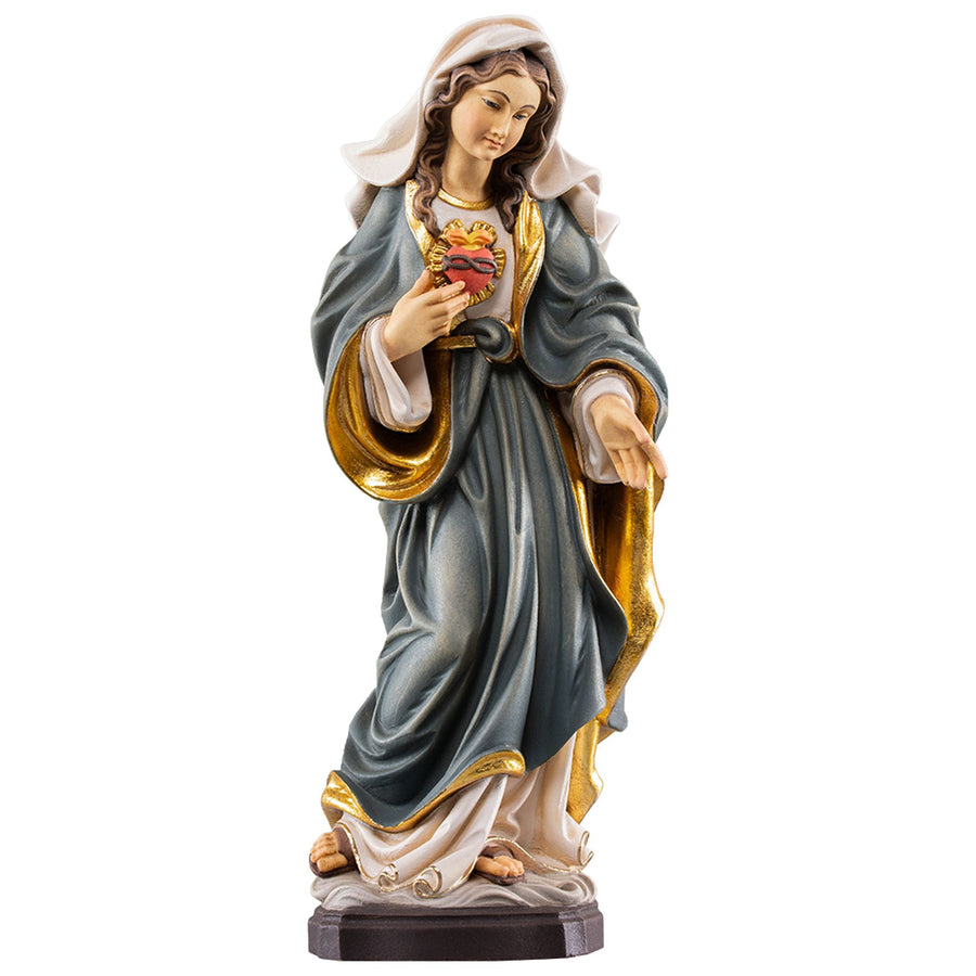 Cœur immaculé de Marie – statue en bois sculptée à la main, finition peinte à la main