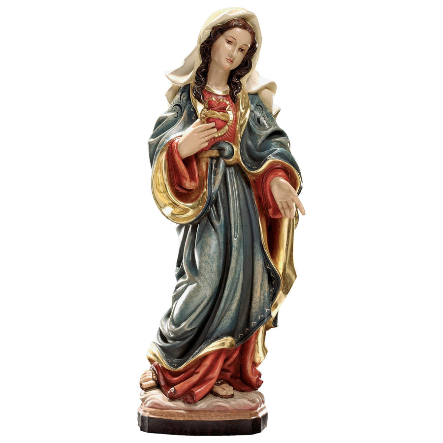 Cœur immaculé de Marie – statue en bois sculptée à la main, finition dorure à la feuille d'or