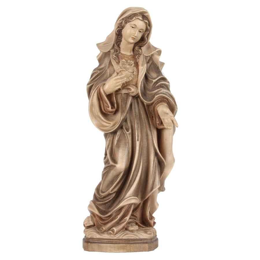 Cœur immaculé de Marie – statue en bois sculptée à la main, finition teintée polychrome