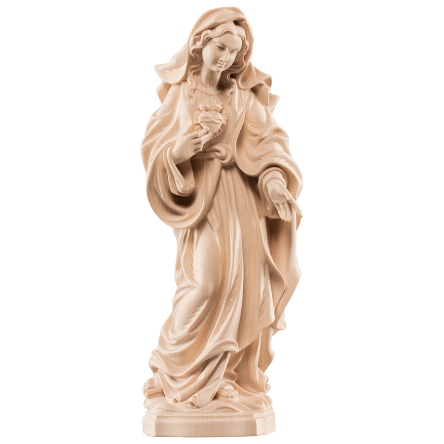 Cœur immaculé de Marie – statue en bois sculptée à la main, finition naturelle