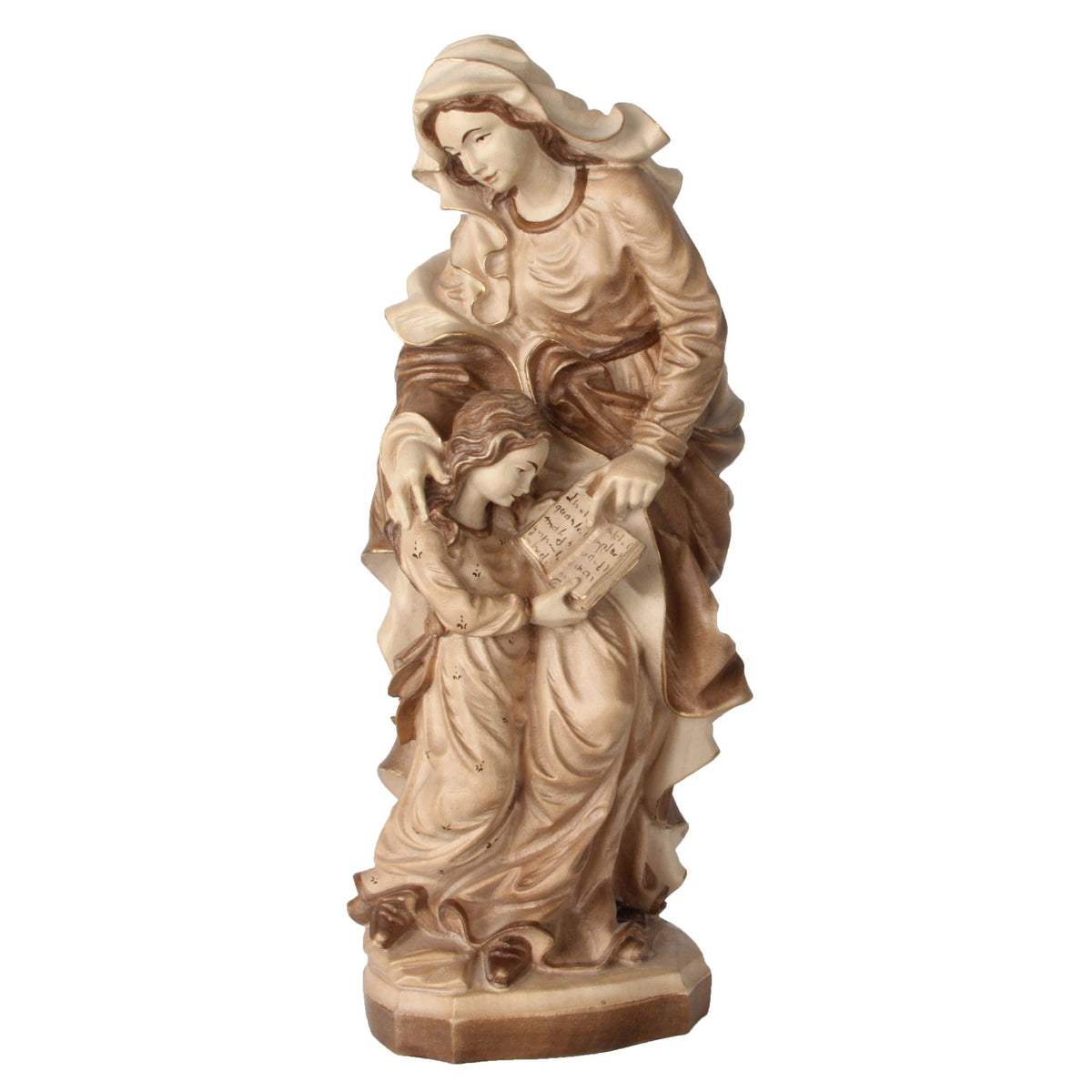 Hl. Anna mit Maria – handgeschnitzte Holzfigur, Ausführung mehrfarbig gebeizt