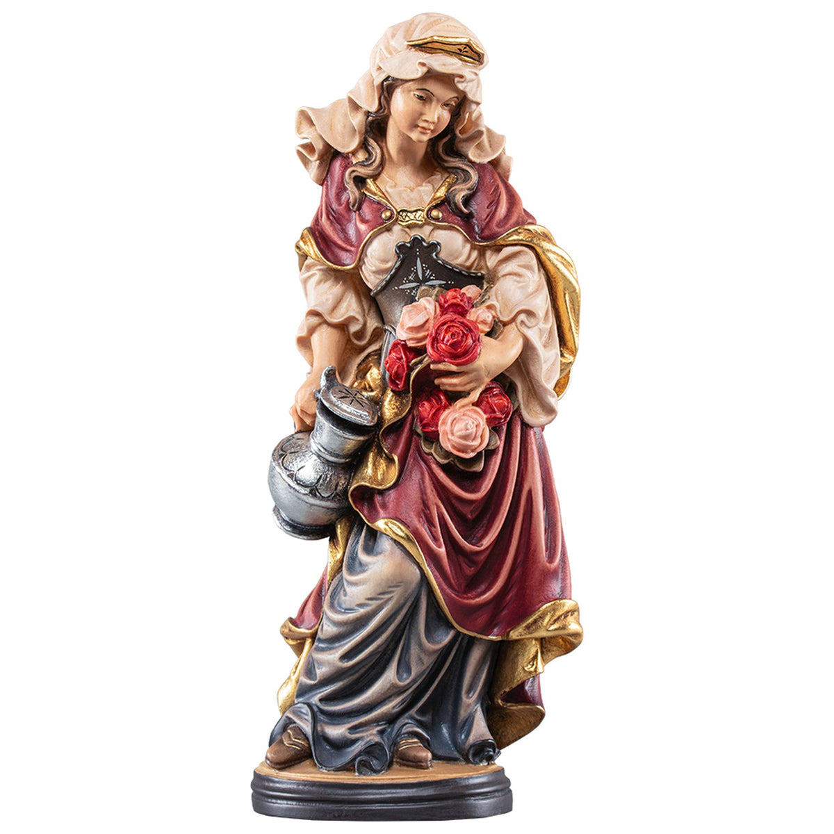 Hl. Elisabeth mit Rosen – handgeschnitzte Holzfigur, Ausführung handbemalt