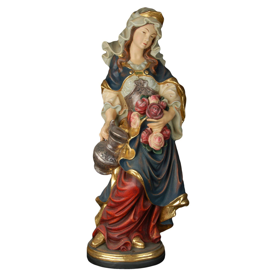 Hl. Elisabeth mit Rosen – handgeschnitzte Holzfigur, Ausführung Echtgold