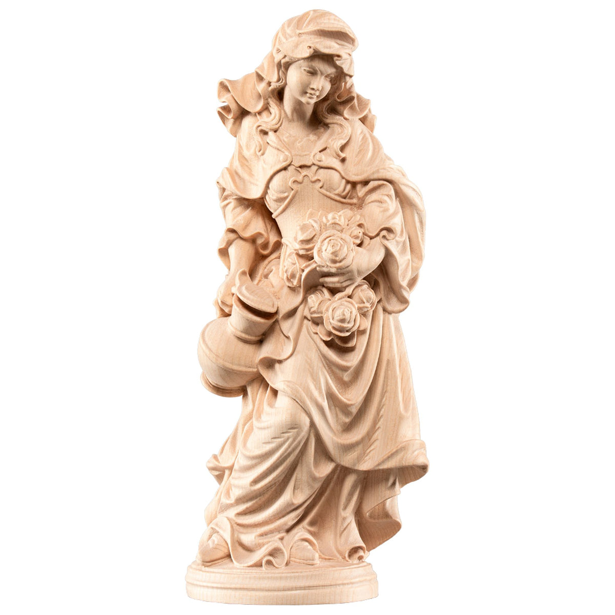 Hl. Elisabeth mit Rosen – handgeschnitzte Holzfigur, Ausführung natur