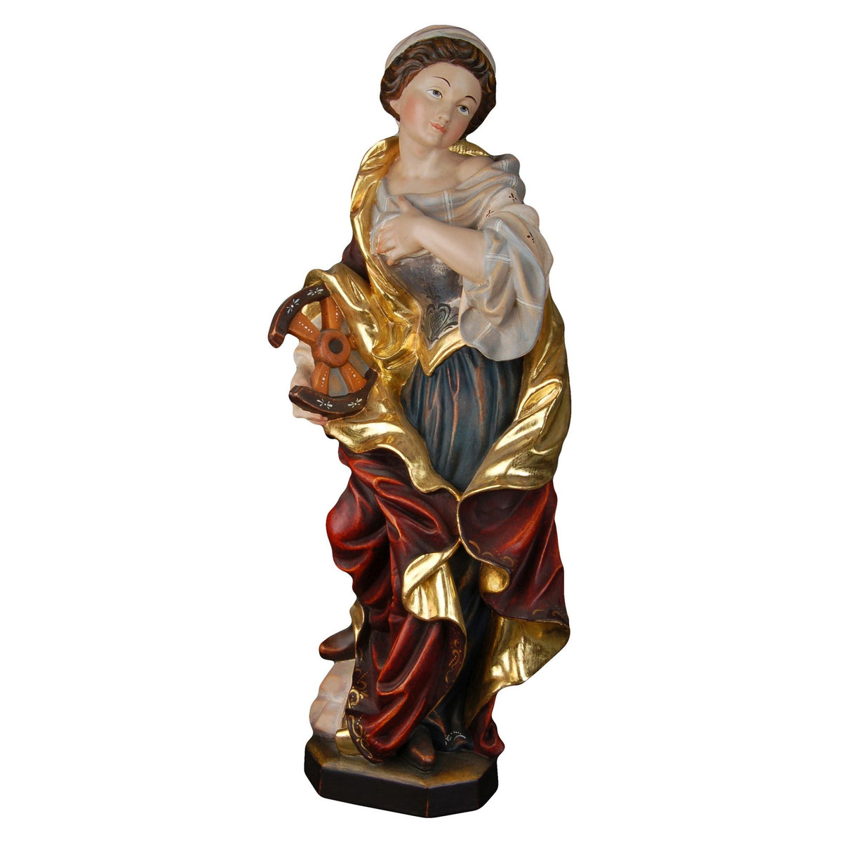 Hl. Katharina von Alexandria – handgeschnitzte Holzfigur, Ausführung Echtgold