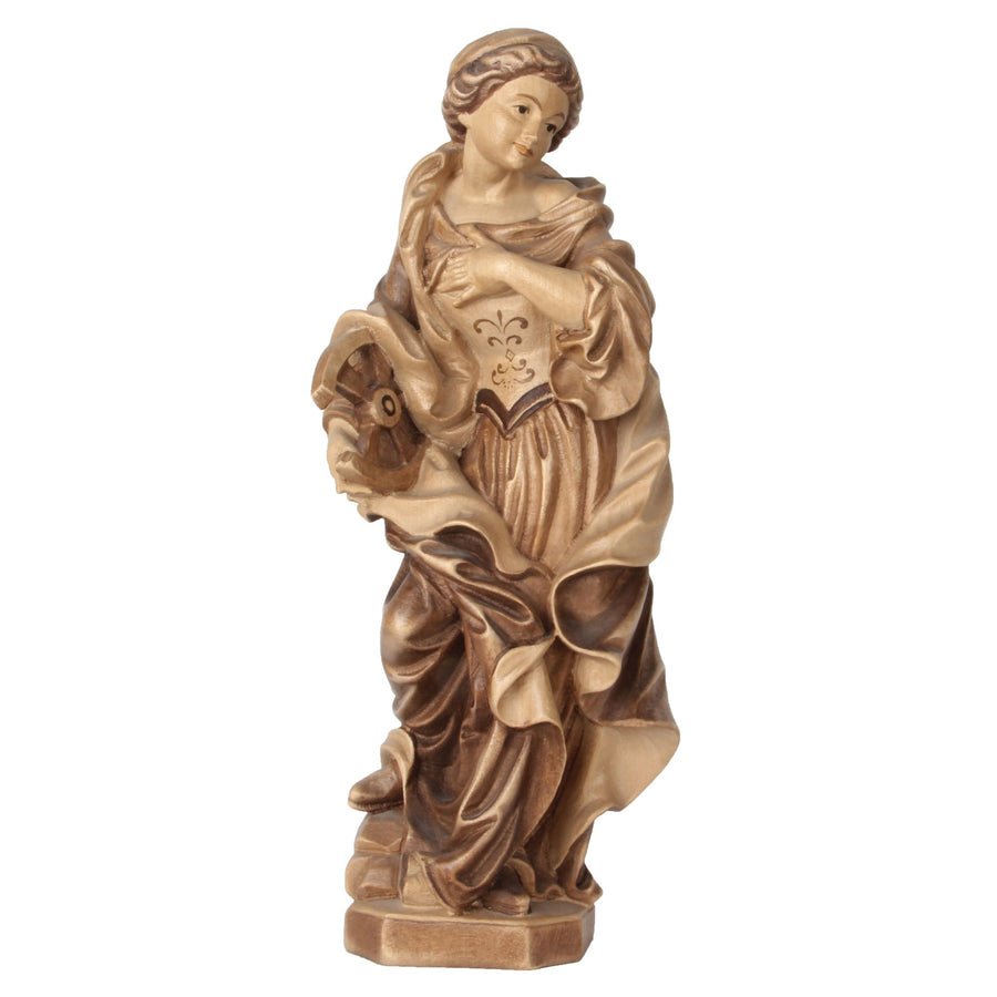 Hl. Katharina von Alexandria – handgeschnitzte Holzfigur, Ausführung mehrfarbig gebeizt
