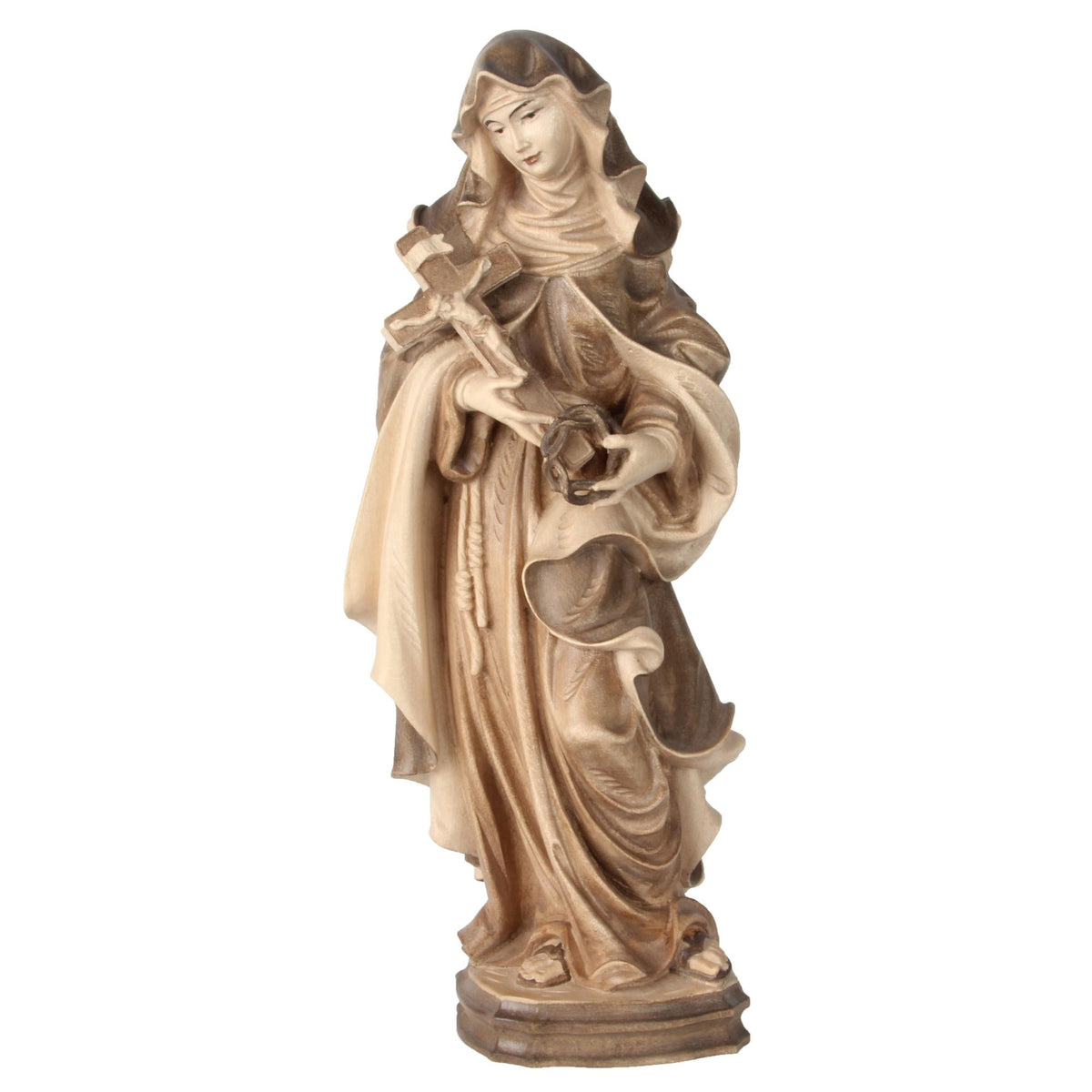 Hl. Rita von Cascia – handgeschnitzte Holzfigur, Ausführung mehrfarbig gebeizt