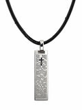 Vaterunser Kreuzkette Edelstahl 3 x 1 cm mit schwarzem Band, gesegnet, Samt-Säckchen