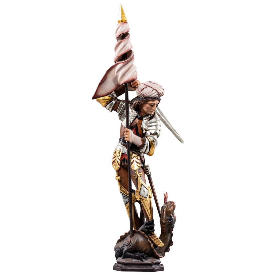 Hl. Georg mit Drache – handgeschnitzte Holzfigur, Ausführung handbemalt