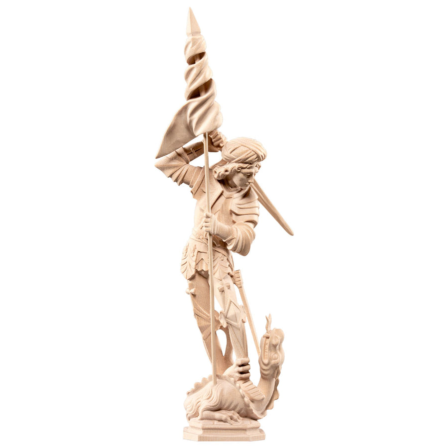 Hl. Georg mit Drache – handgeschnitzte Holzfigur, Ausführung natur