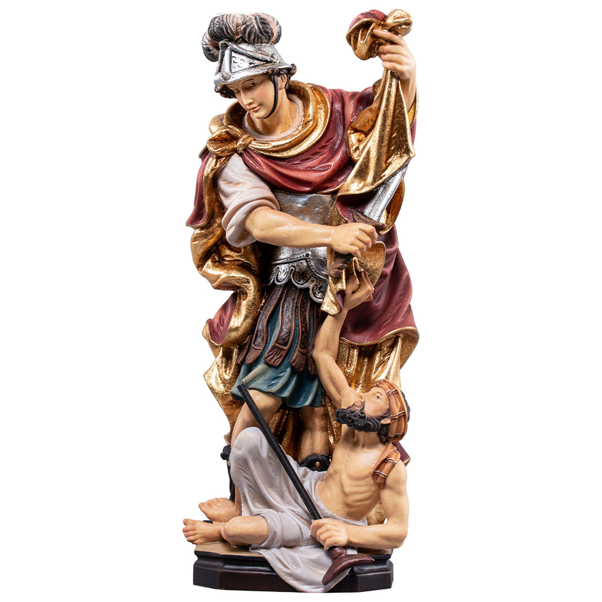 Hl. Martin mit Bettler – handgeschnitzte Holzfigur, Ausführung handbemalt