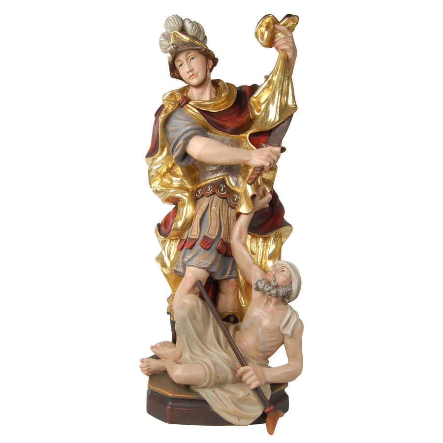 Hl. Martin mit Bettler – handgeschnitzte Holzfigur, Ausführung Echtgold