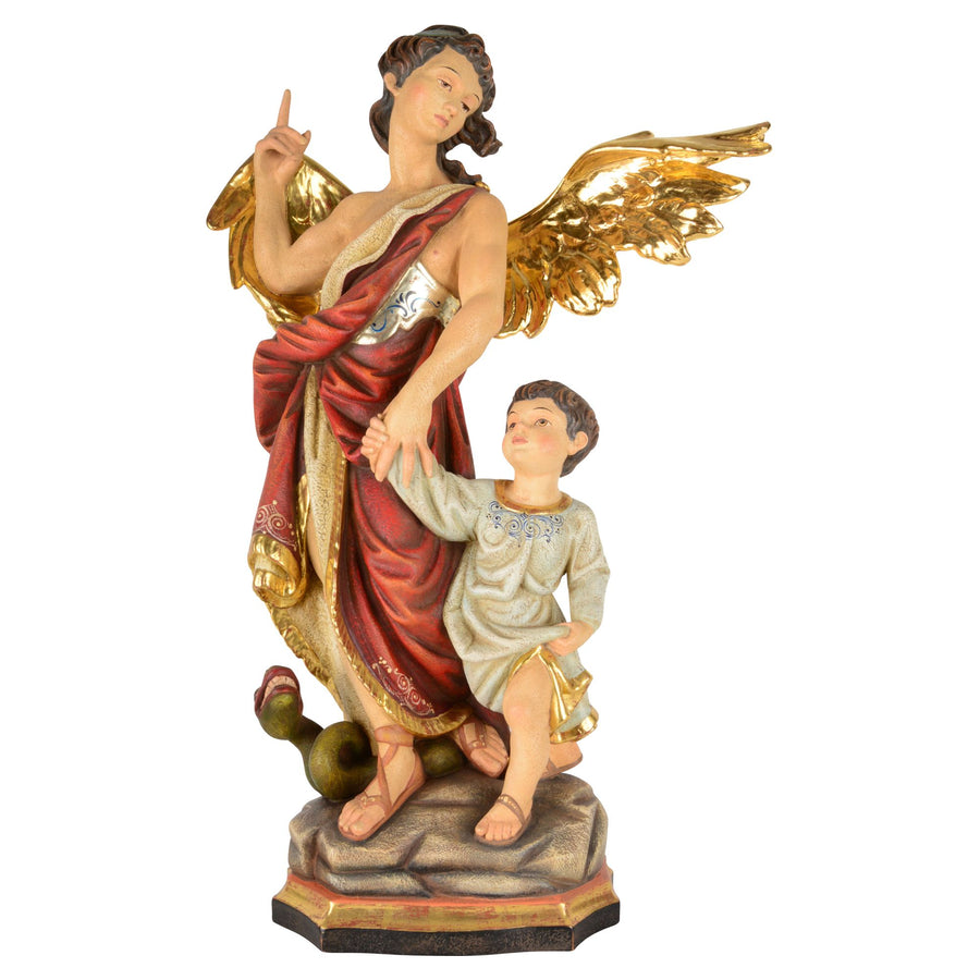 Saint Raphaël archange en ange gardien – statue en bois sculptée à la main, finition dorure à la feuille d'or patinée