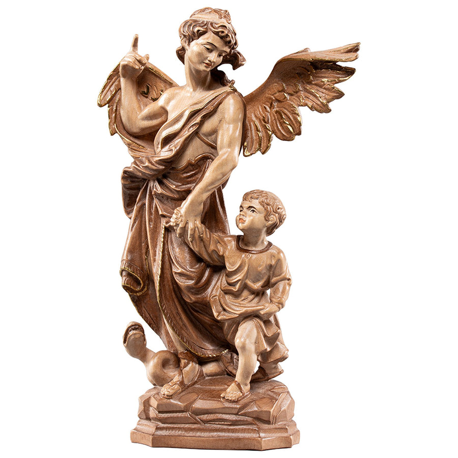 Saint Raphaël archange en ange gardien – statue en bois sculptée à la main, finition teintée polychrome