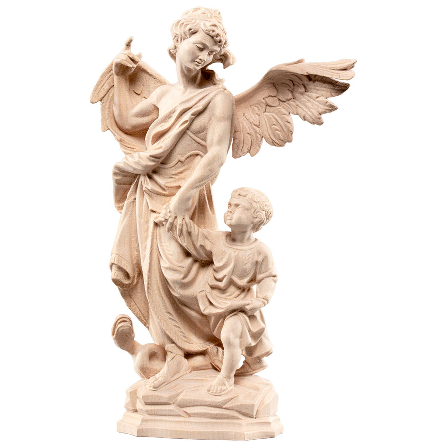 Saint Raphaël archange en ange gardien – statue en bois sculptée à la main, finition naturelle
