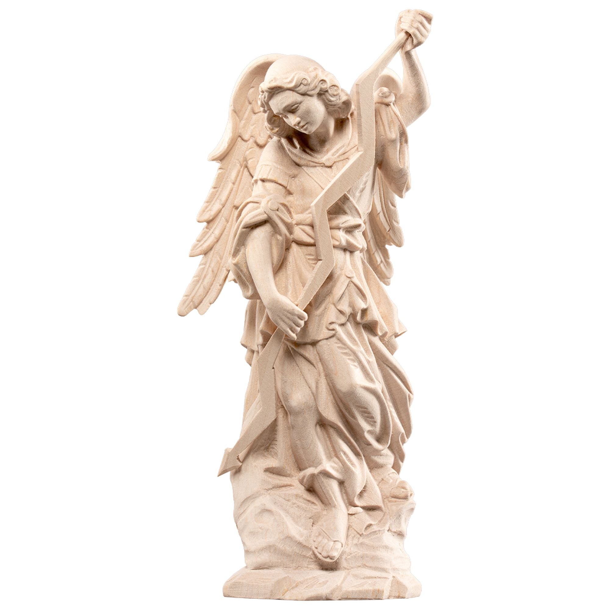 Hl. Uriel – Erzengel mit Blitzsymbol, handgeschnitzte Holzfigur