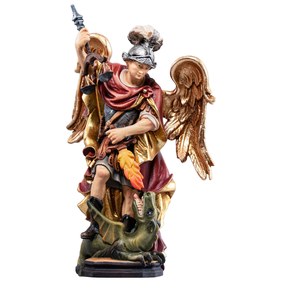 Erzengel Michael mit Waage – handgeschnitzte Holzfigur, Ausführung handbemalt