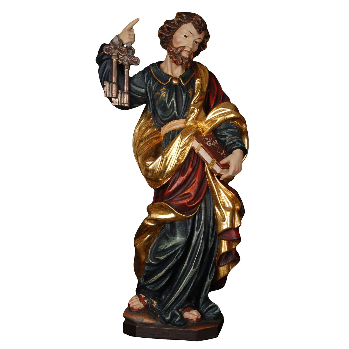 Hl. Petrus mit Schlüsseln – handgeschnitzte Holzfigur, Ausführung Echtgold