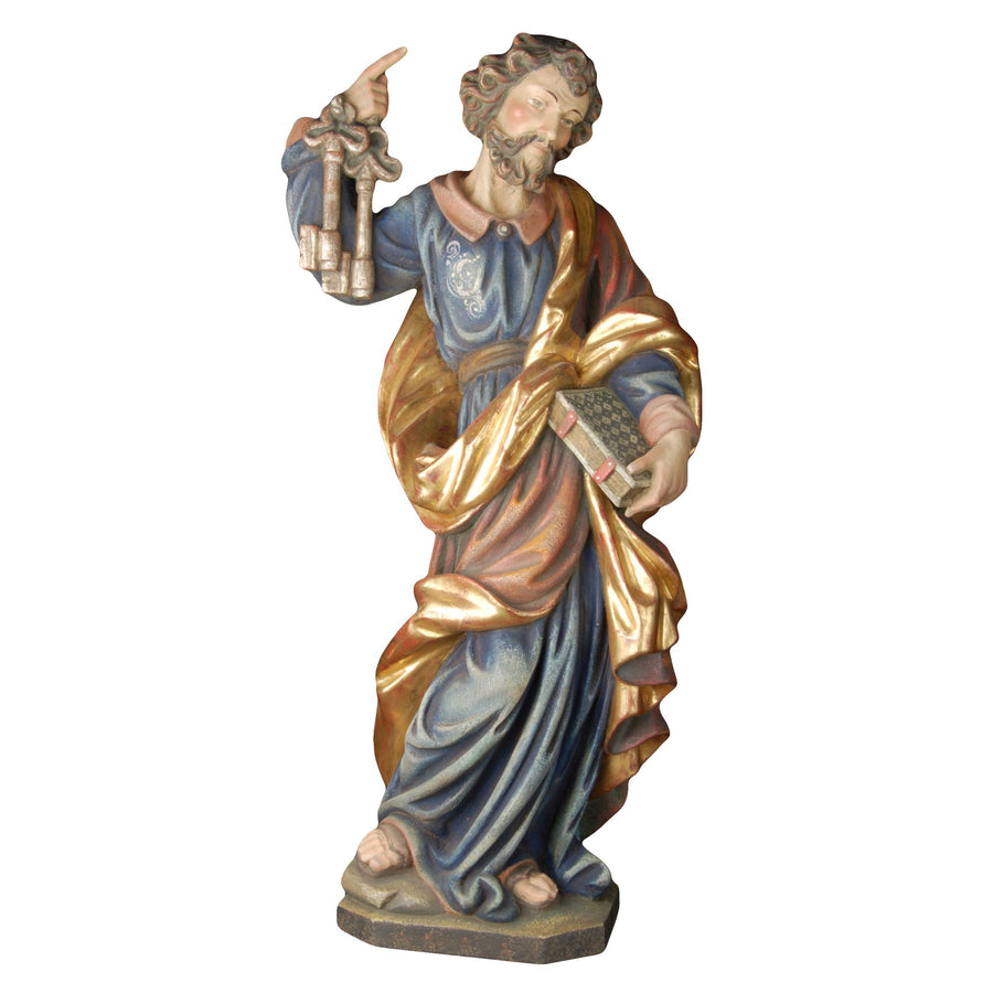 Hl. Petrus mit Schlüsseln – handgeschnitzte Holzfigur, Ausführung Echtgold antik