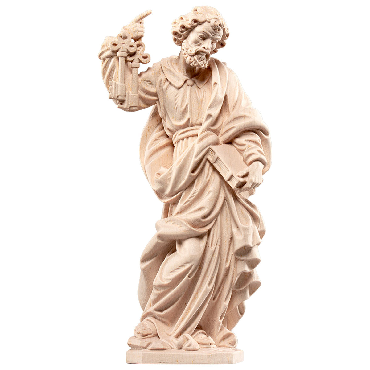 Hl. Petrus mit Schlüsseln – handgeschnitzte Holzfigur, Ausführung natur