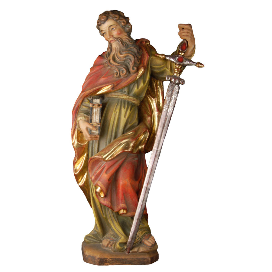 Hl. Paulus mit Schwert – handgeschnitzte Holzfigur, Ausführung Echtgold antik