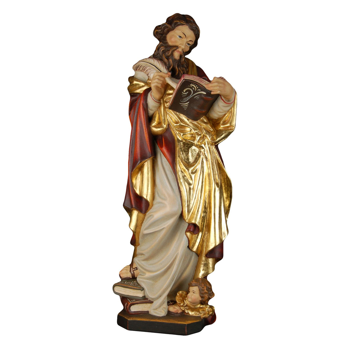 Hl. Matthäus der Evangelist – handgeschnitzte Holzfigur, Ausführung Echtgold
